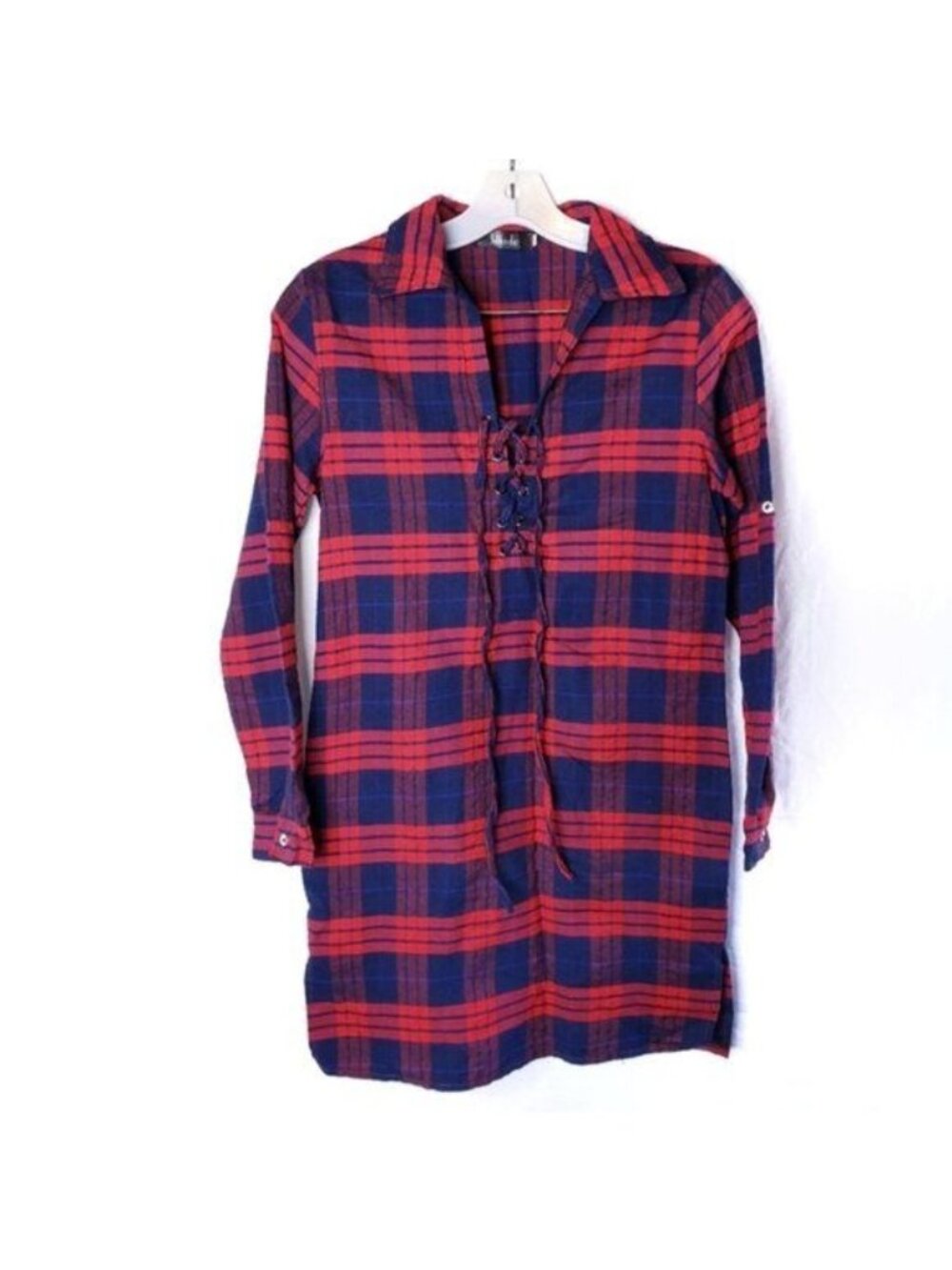 Hlkodo Red & Blue Plaid Flannel Lightweight Shirt Dress Women's Size Small
